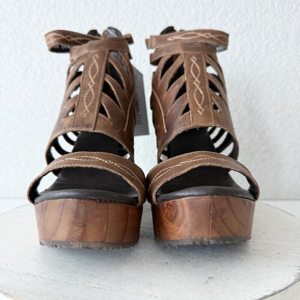 NEW Lane Boots BECCA Womens Brown Wedges 9 Western Sandals Cowgirl Wooden Heels - Picture 8 of 12